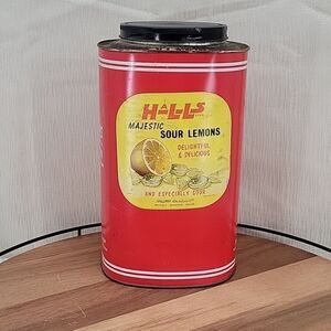 Halls Majestic Sour Lemons Vintage Advertising Tin Can Farmhouse Decor
